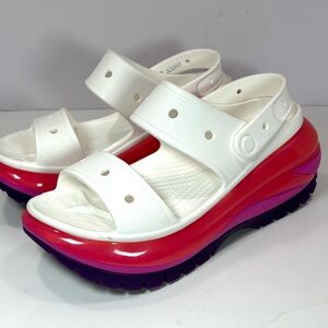 Crocs Classic Mega Crush Women 11/Men 9 Platform Sandals White Pink Purple Rare
